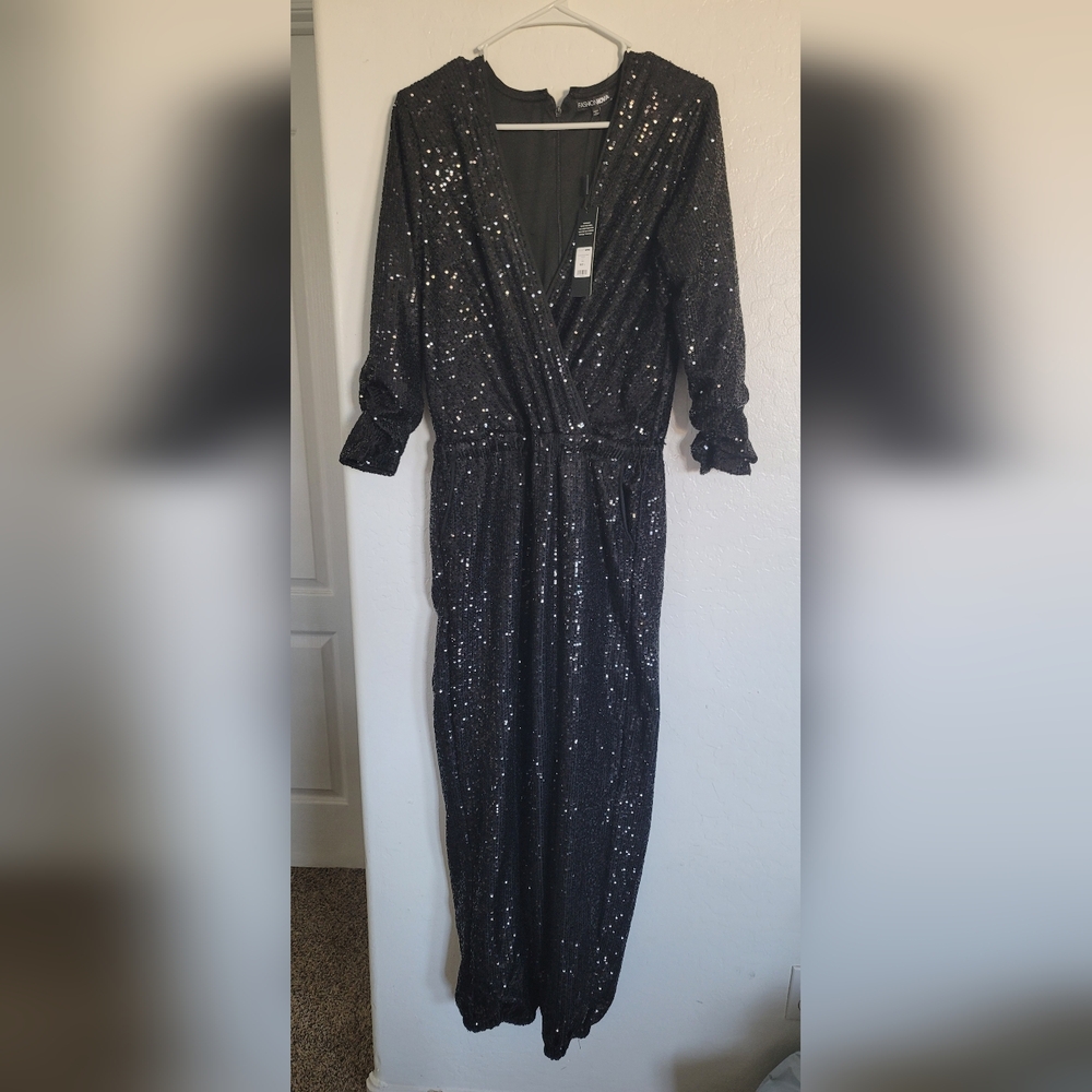 Fashion Nova Black Sequin Jumpsuit Glamorous Evening Wear